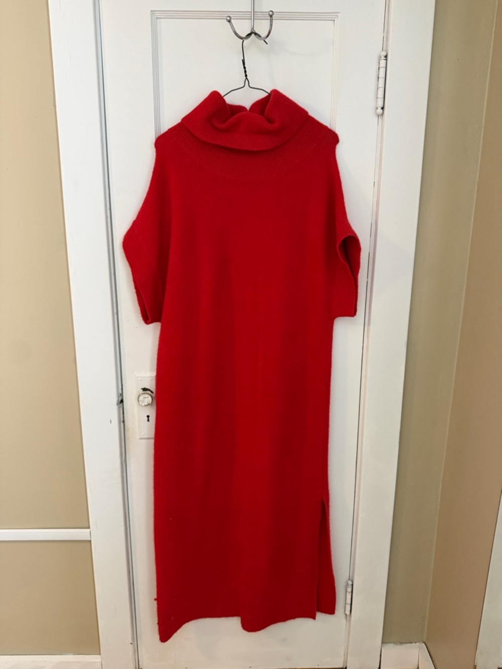 Red Turtleneck Knit Maxi Dress